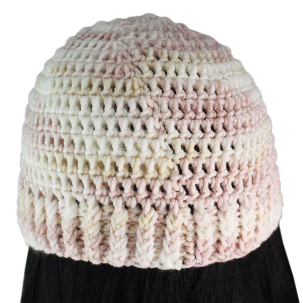 Pink Beige White Crochet Snug Beanie Hat Med/Lg - JMCH57ML - Lilylin Designs