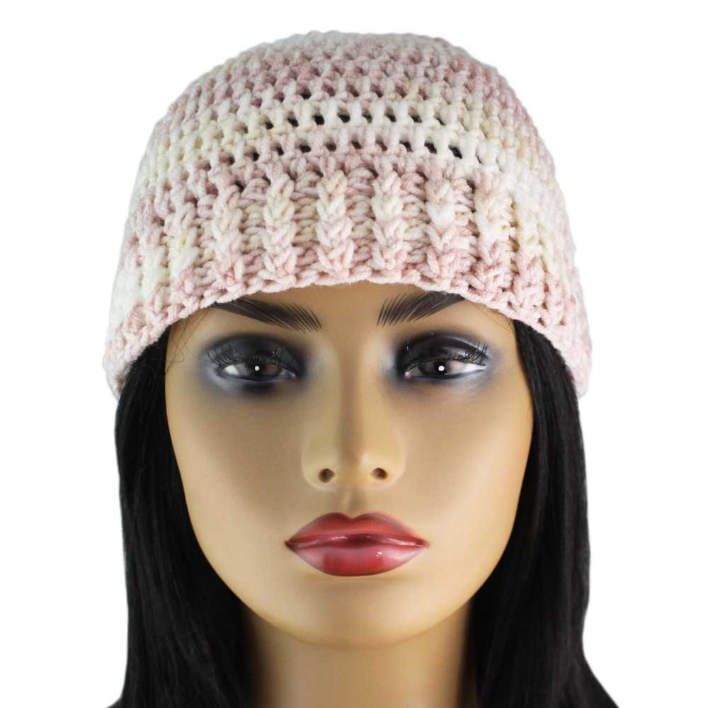Pink Beige White Crochet Snug Beanie Hat Med/Lg - JMCH57ML - Lilylin Designs