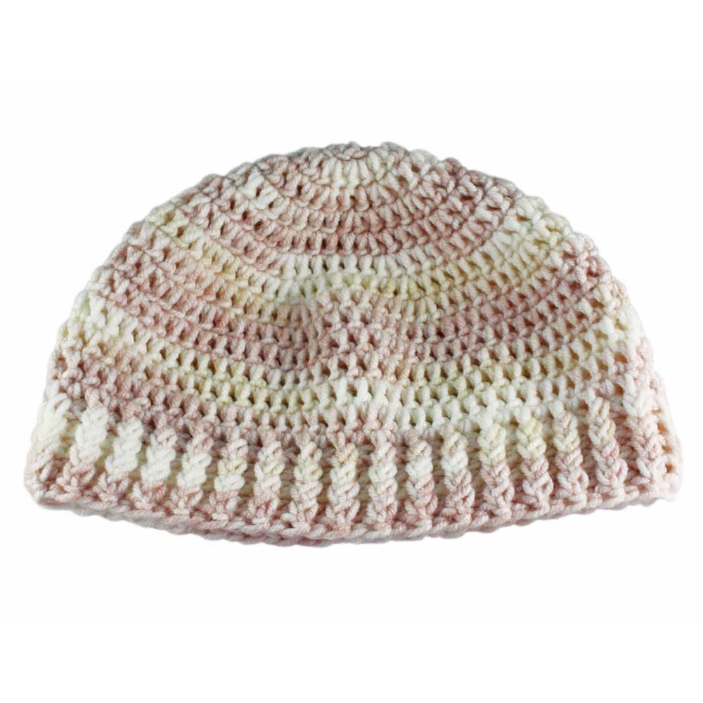 Lilylin Designs Pink Beige White Crochet Snug Beanie Hat Med/Lg