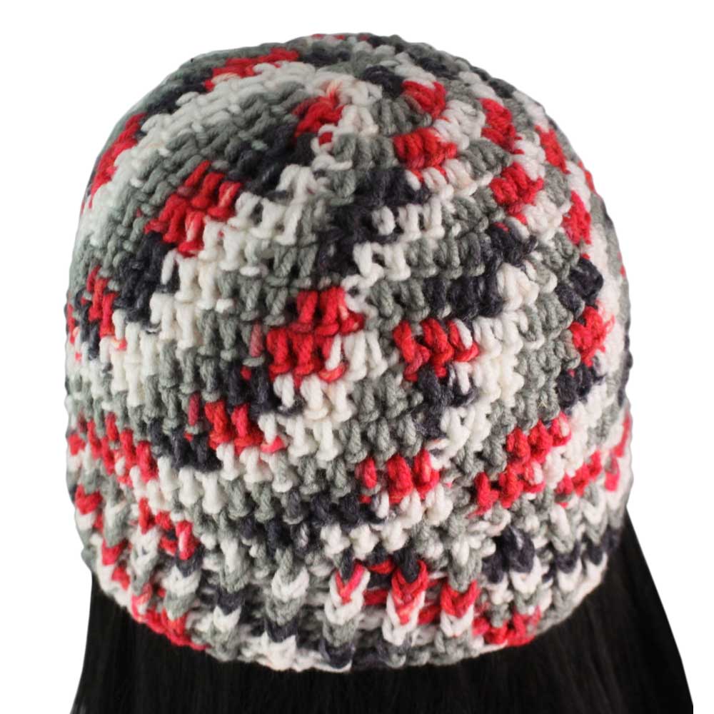 Red White Gray Black Crochet Snug Beanie Hat Med/Lg - JMCH59ML - Lilylin Designs
