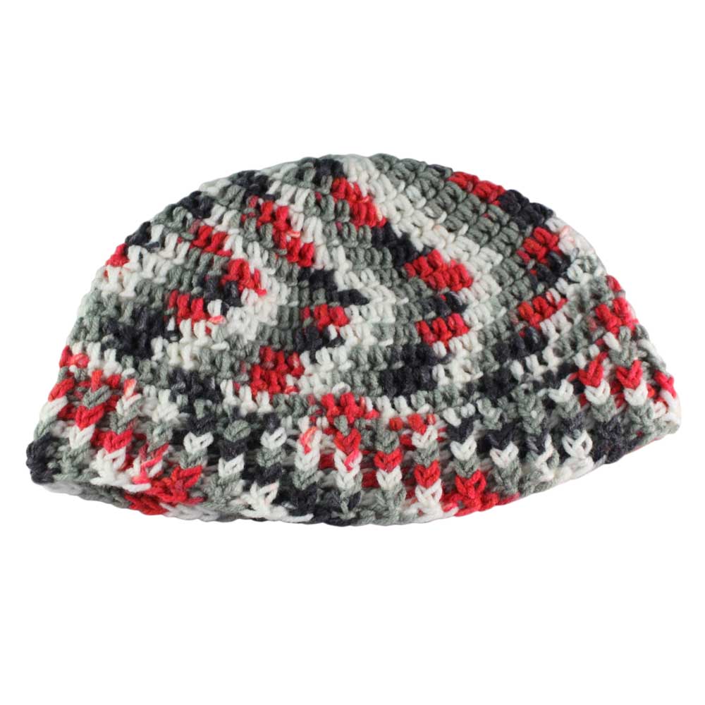 Lilylin Designs Red White Gray Black Crochet Snug Beanie Hat Med/Lg