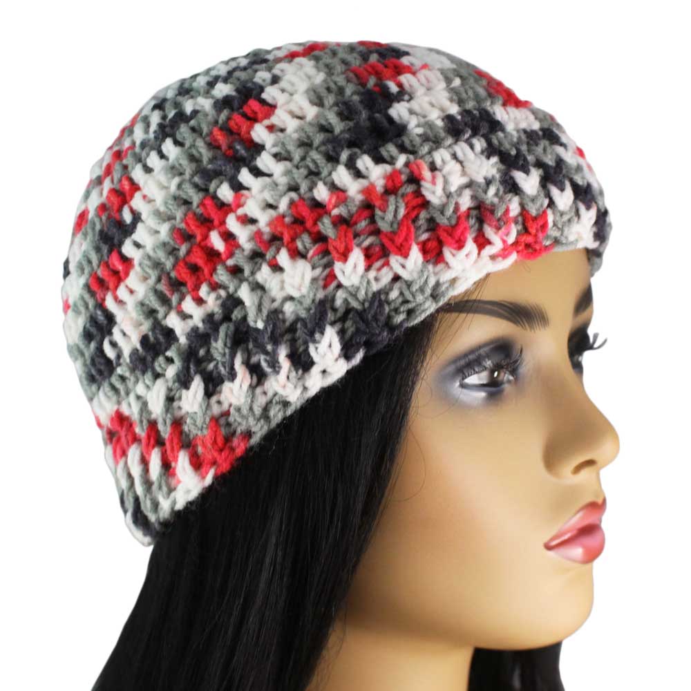 Red White Gray Black Crochet Snug Beanie Hat Med/Lg - JMCH59ML - Lilylin Designs