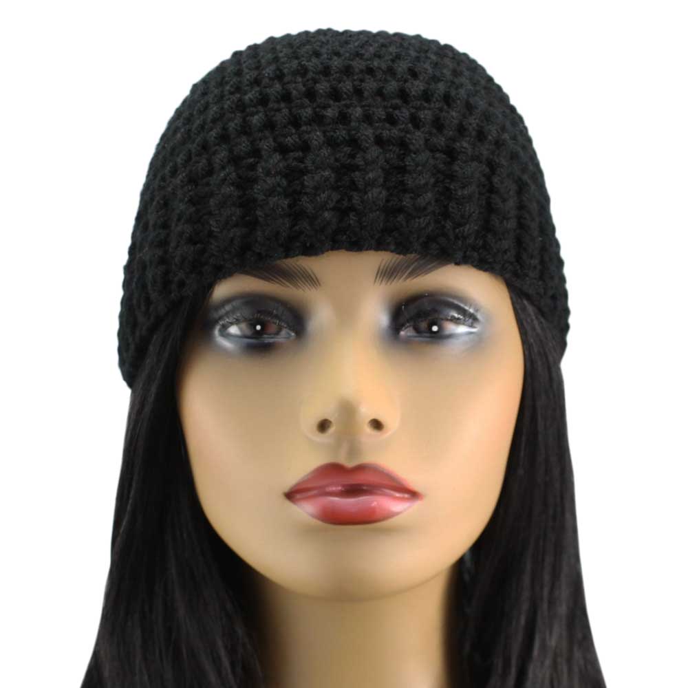 Black Crochet Snug Beanie Hat Medium/Large - JMCH62ML - Lilylin Designs