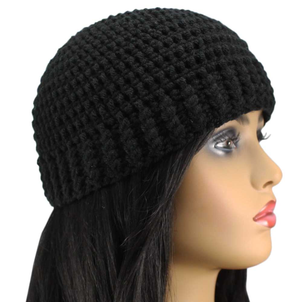 Black Crochet Snug Beanie Hat Medium/Large - JMCH62ML - Lilylin Designs