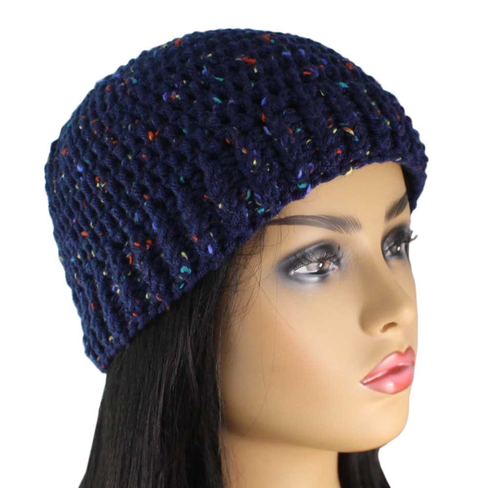 Navy Blue Speckled Crochet Snug Beanie Hat Med/Lg - JMCH63ML - Lilylin Designs