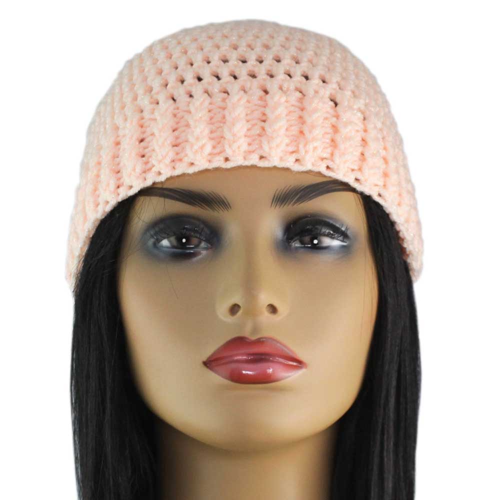 Sparkly Peach Crochet Snug Beanie Hat Medium/Large - JMCH65ML - Lilylin Designs