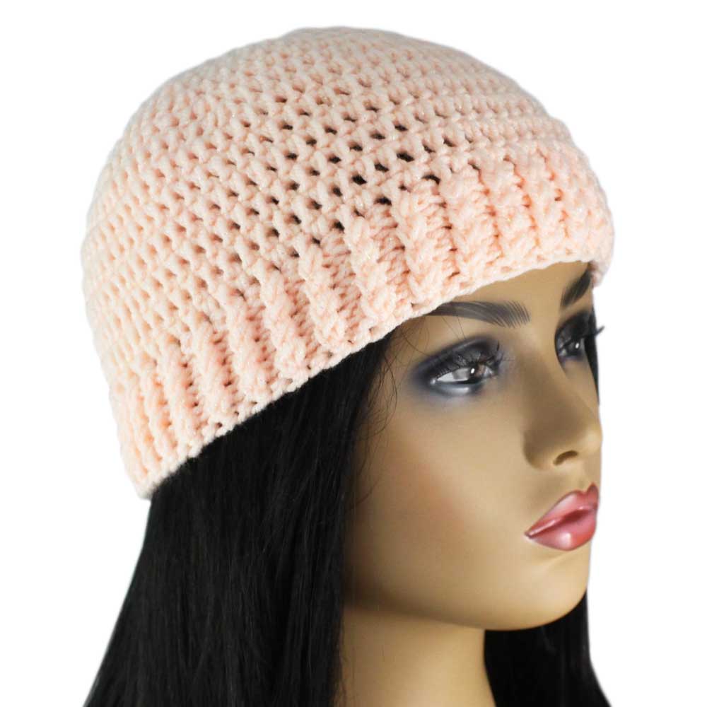 Sparkly Peach Crochet Snug Beanie Hat Medium/Large - JMCH65ML - Lilylin Designs