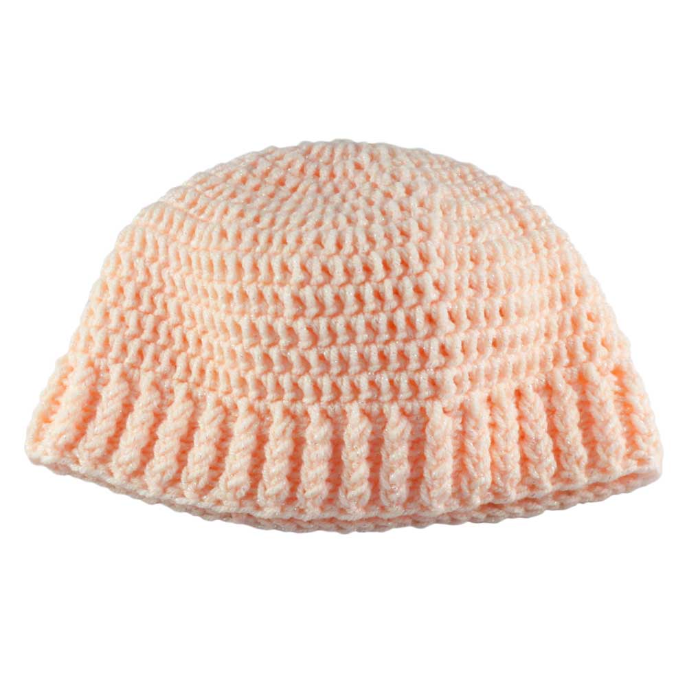 Lilylin Designs Sparkly Peach Crochet Snug Beanie Hat Medium/Large