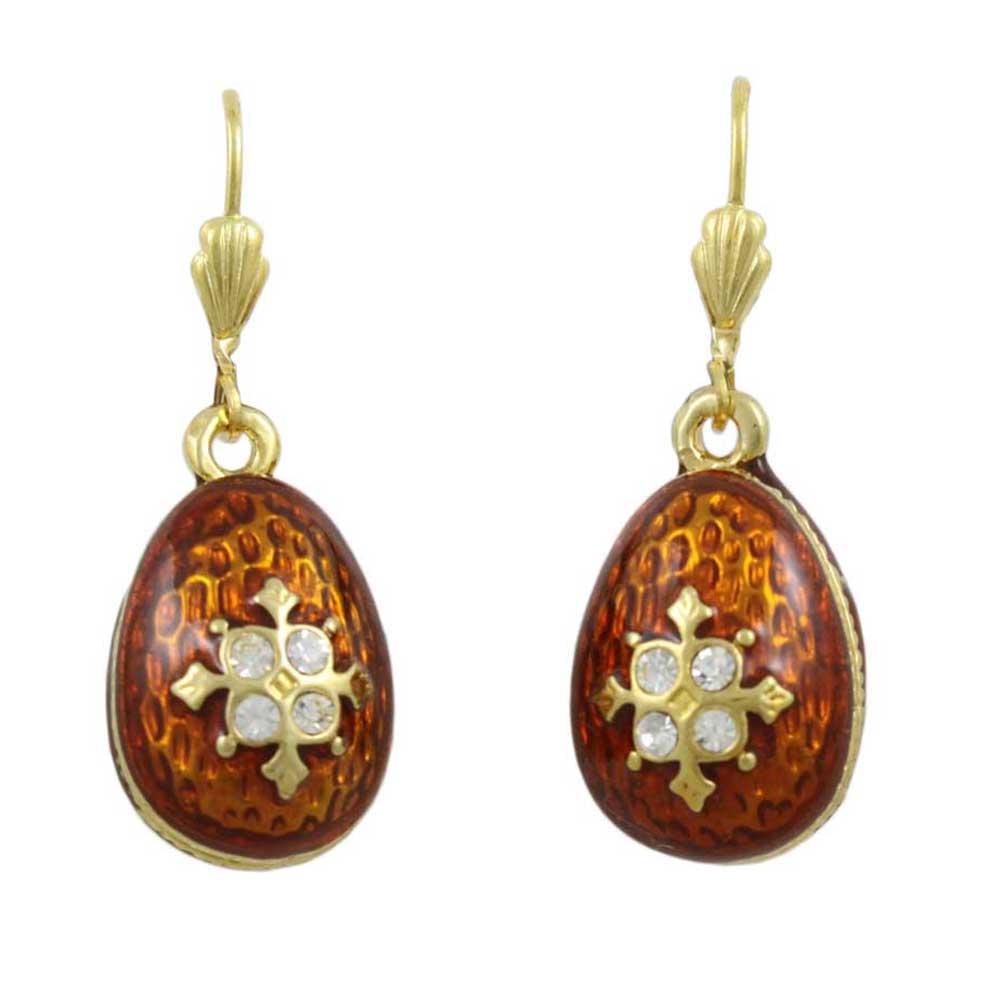 Brown Enamel and Crystal 3D Egg Pierced Earring - LBT407X - Lilylin Designs