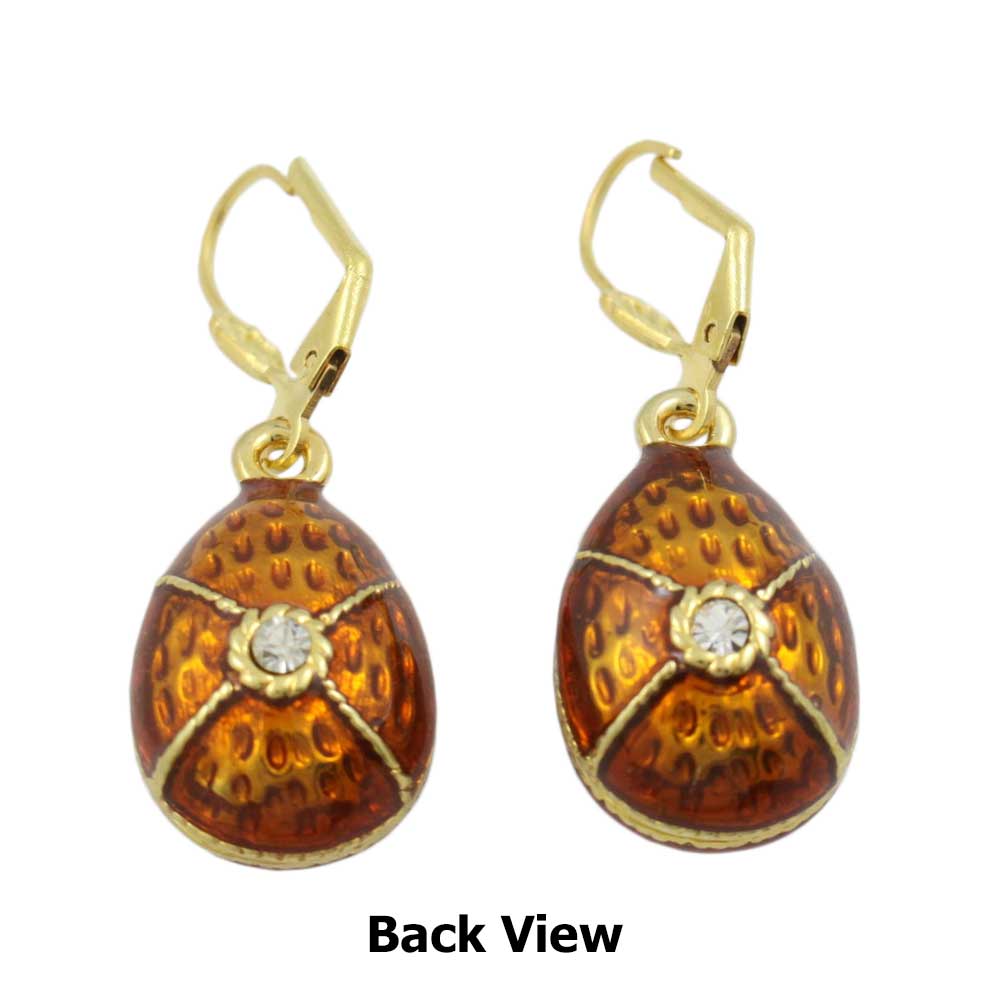Brown Enamel and Crystal 3D Egg Pierced Earring - LBT407X - Lilylin Designs