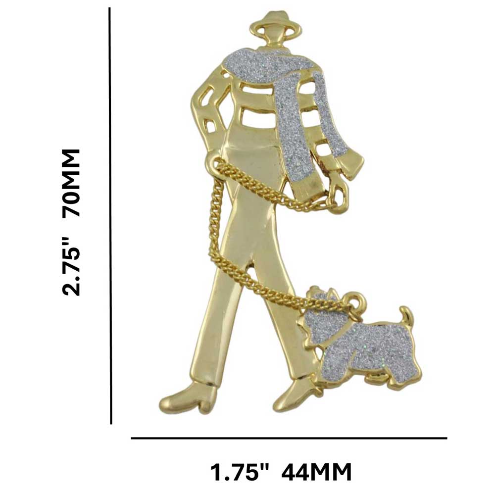 Lady Walking Scotty Dog Brooch Pin with measurements - Lilylin Designs