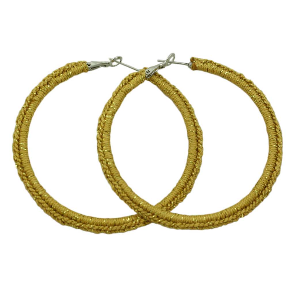 Large Glittering Gold Crochet Hoop Pierced Earring - STXE27 - Lilylin Designs
