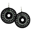 Large Black Crochet Circle with Green Beads Pierced Earring - STXE12 - Lilylin Designs