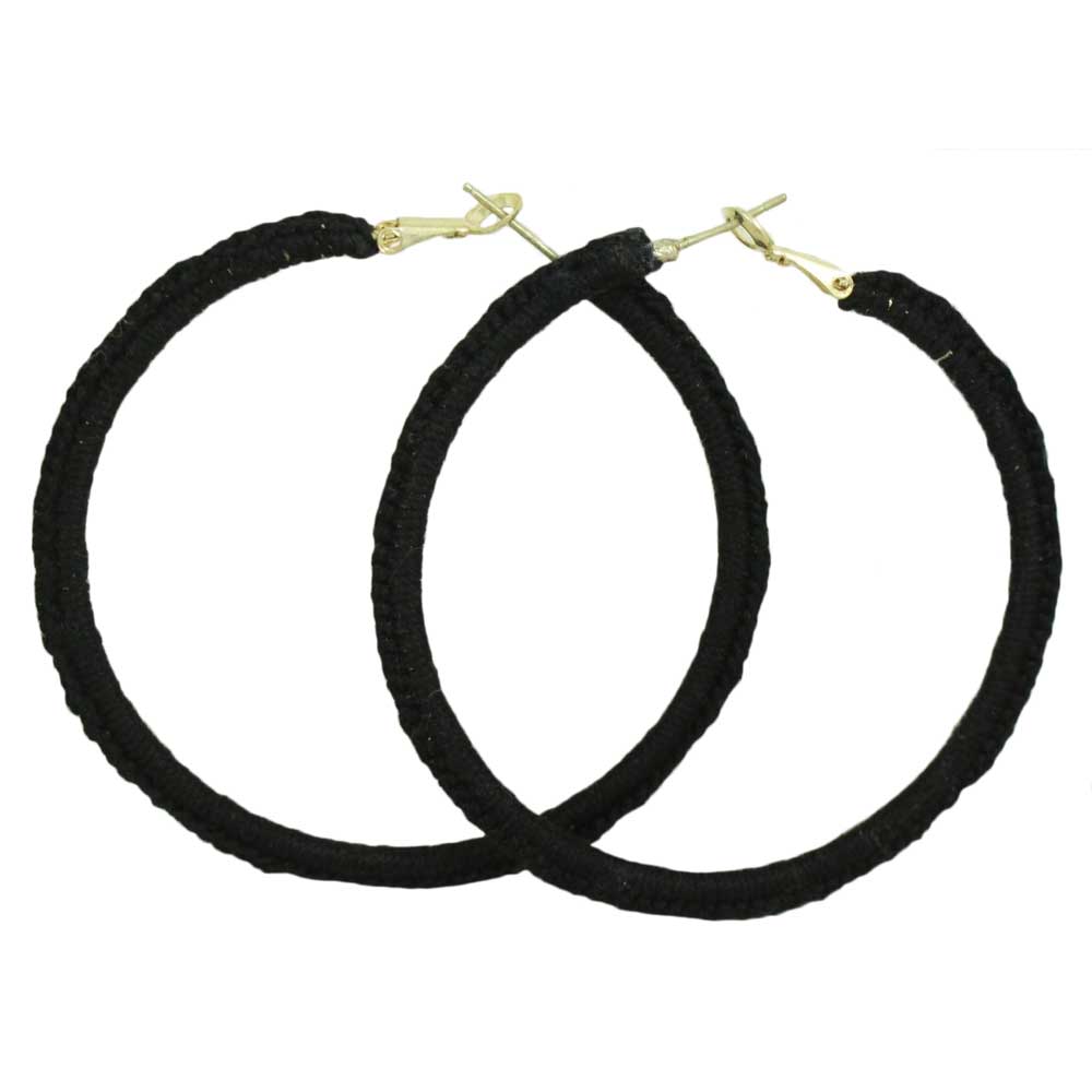 Large Black Crochet Hoop Pierced Earring - STXE21 - Lilylin Designs