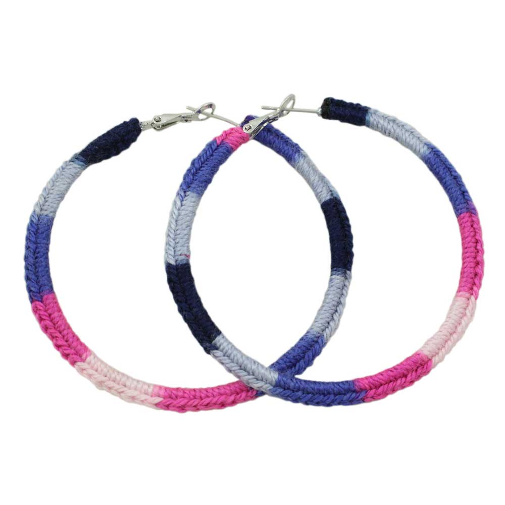Lilylin Designs Large Blue and Pink Crochet Hoop Pierced Earring