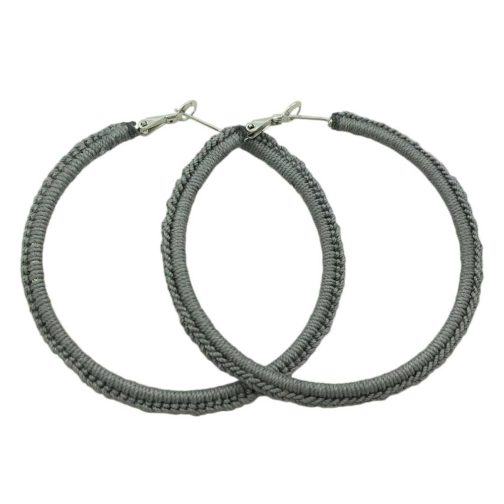 Large Pewter Gray Crochet Hoop Pierced Earring - STXE30 - Lilylin Designs