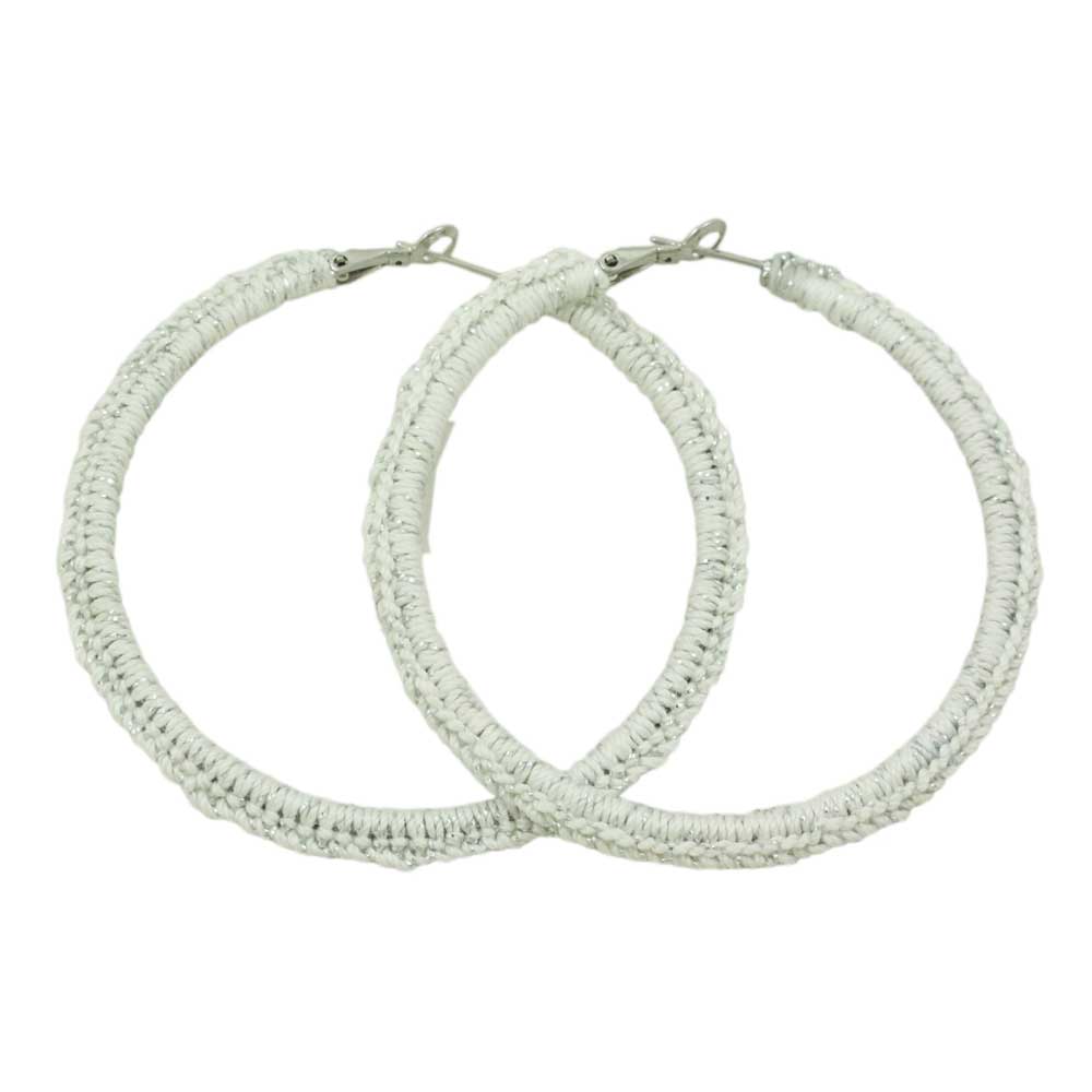 Large Sparkling White Crochet Hoop Pierced Earring - STXE29 - Lilylin Designs