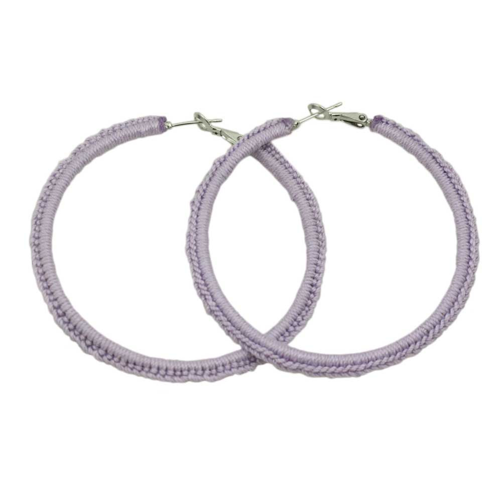 Large Lavender Purple Crochet Hoop Pierced Earring - STXE33 - Lilylin Designs