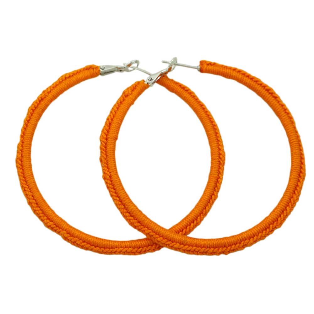 Large Dark Orange Crochet Hoop Pierced Earring - STXE28 - Lilylin Designs
