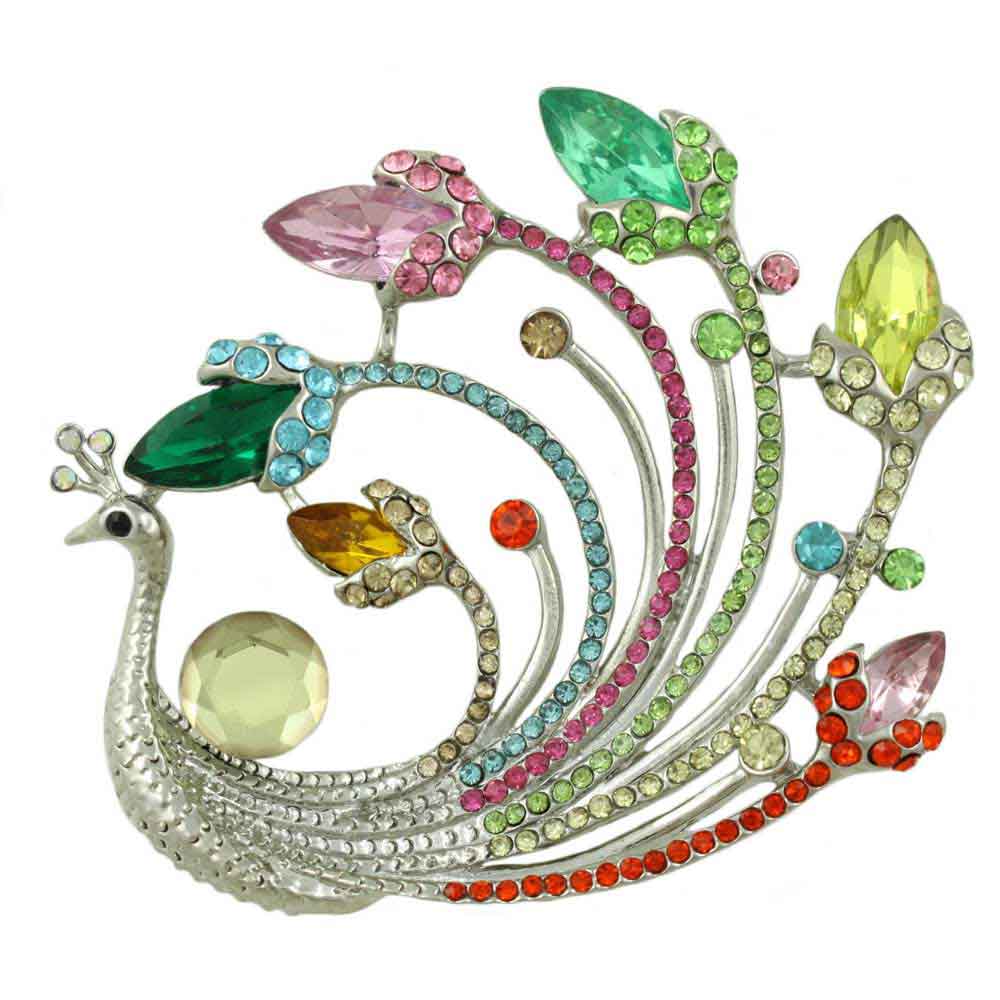 Lilylin Designs Large Peacock with Pastel Crystals Brooch Pin