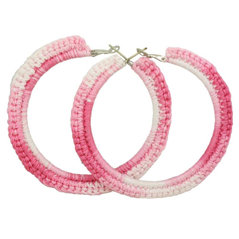 Large Pink and White Crochet Hoop Pierced Earring - STXE04 - Lilylin Designs
