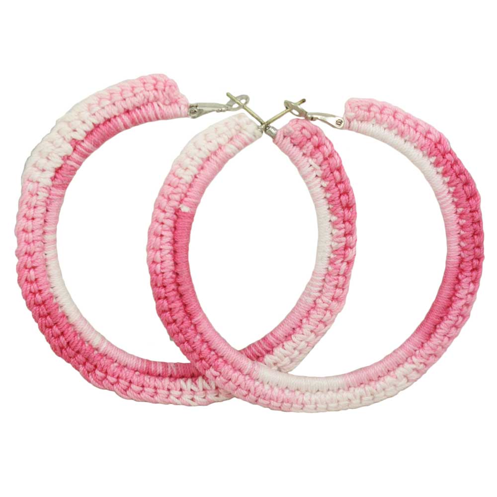 Lilylin Designs Large Pink and White Crochet Hoop Pierced Earring