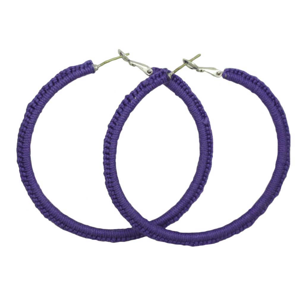 Large Purple Crochet Hoop Pierced Earring - STXE17 - Lilylin Designs