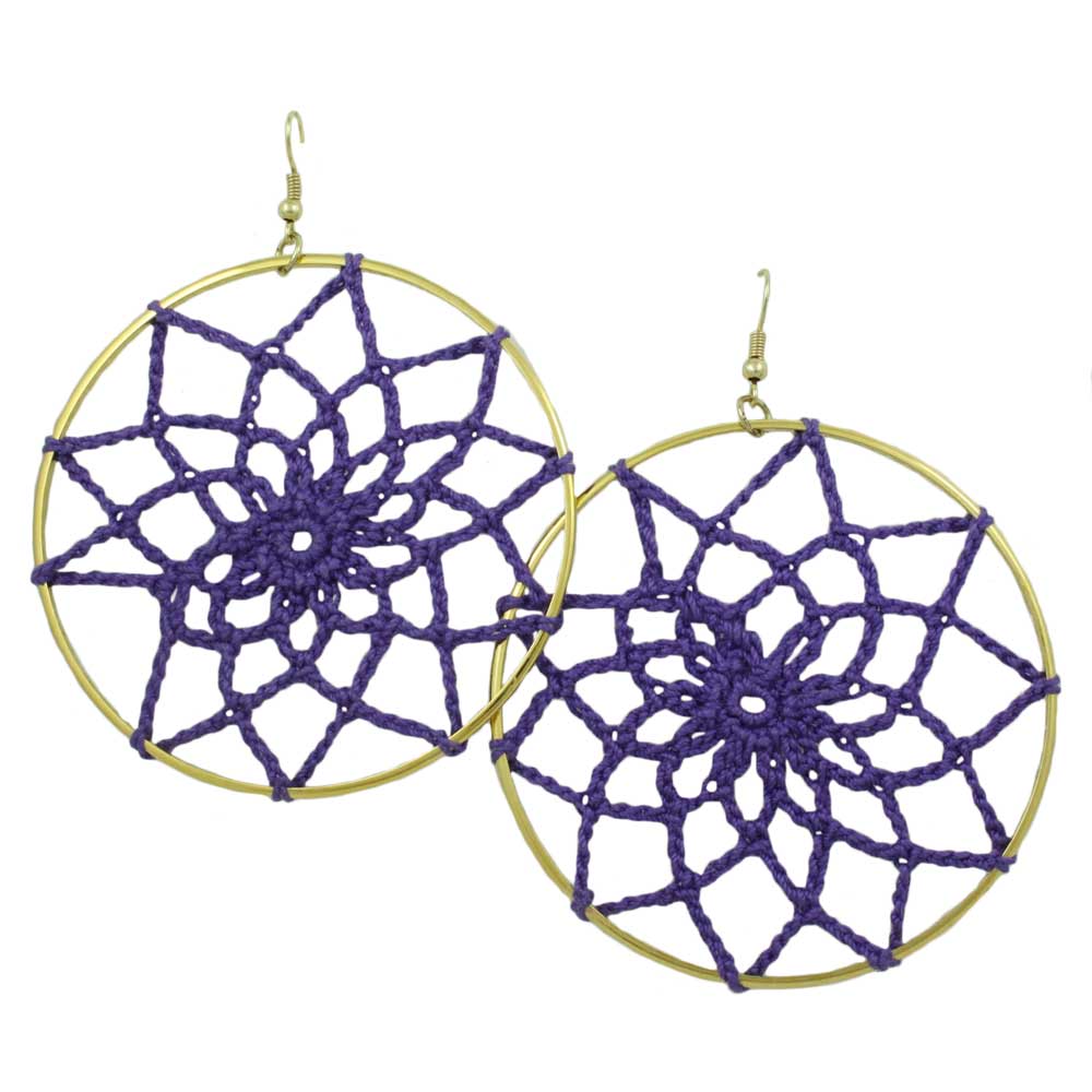 Purple Open Work Crochet Flower Pierced Earring - STXE07 - Lilylin Designs