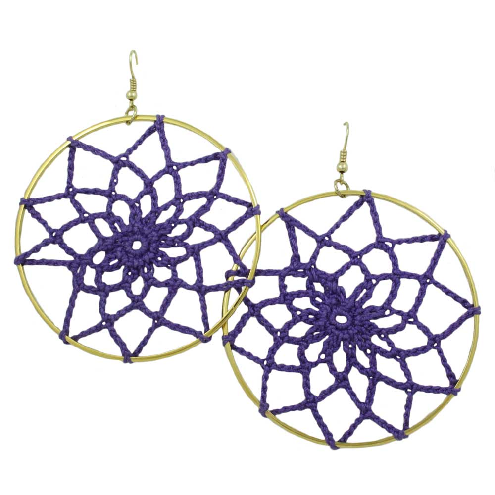 Lilylin Designs Purple Open Work Crochet Flower Pierced Earring
