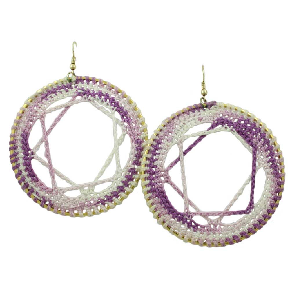 Large Purple and White Crochet Circle with Star Earring - STXE09 - Lilylin Designs