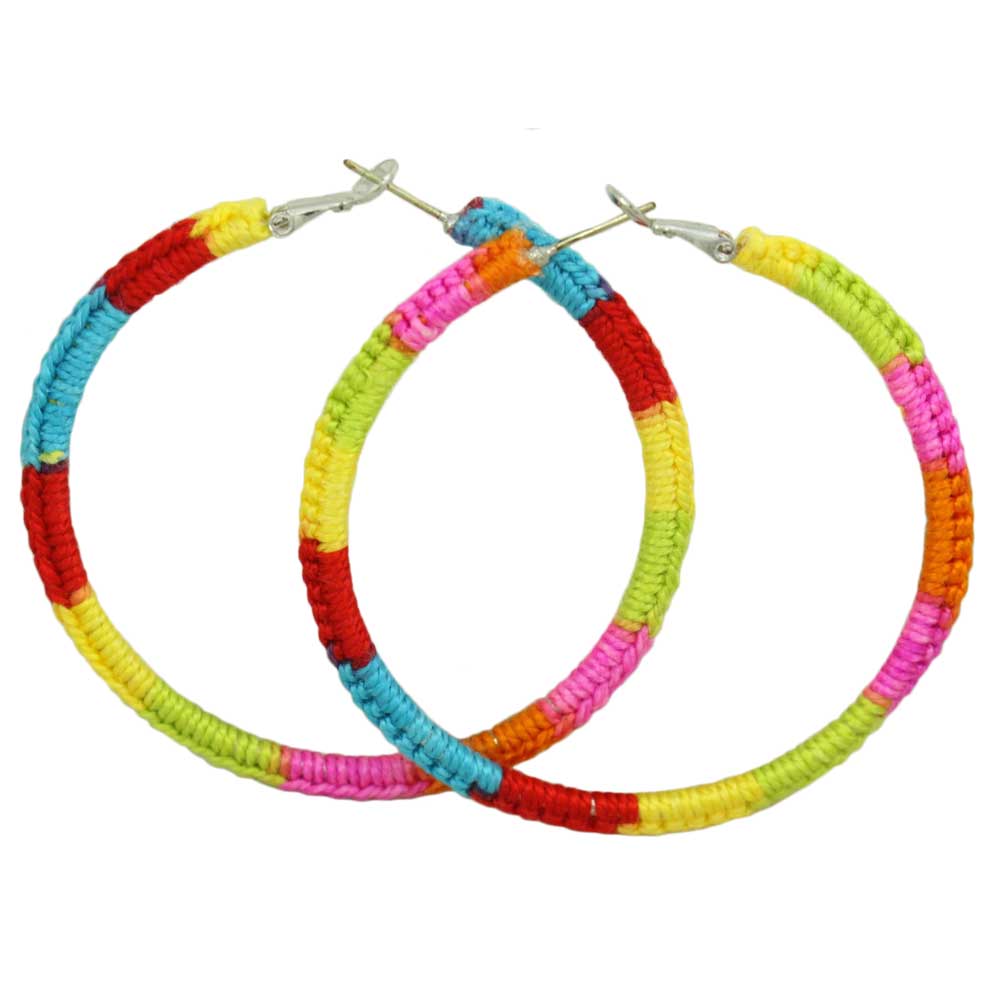 Large Rainbow Crochet Hoop Pierced Earring - STXE19 - Lilylin Designs