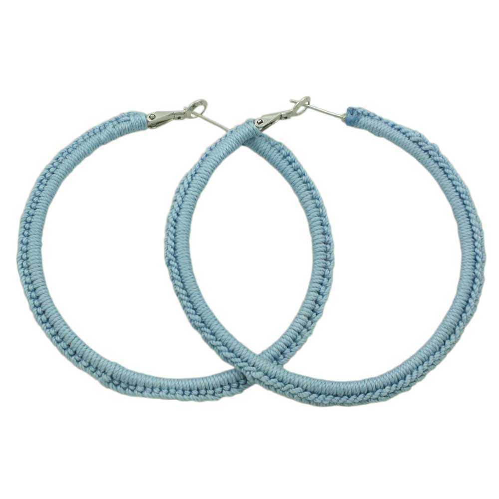 Large Sky Blue Crochet Hoop Pierced Earring - STXE32 - Lilylin Designs