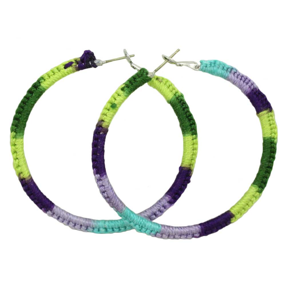 Large Multicolor Crochet Hoop Pierced Earring - STXE16 - Lilylin Designs