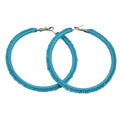 Large Turquoise Blue Crochet Hoop Pierced Earring - STXE34 - Lilylin Designs