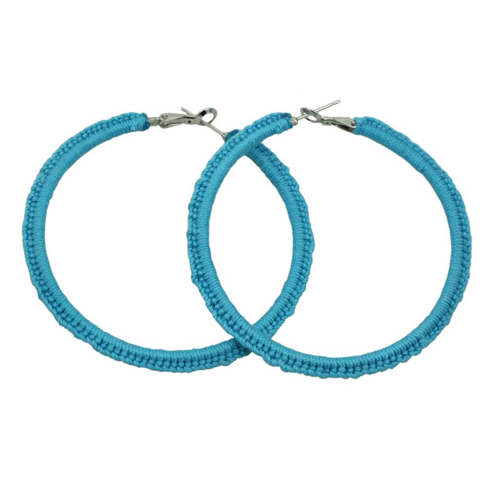 Large Turquoise Blue Crochet Hoop Pierced Earring - STXE34 - Lilylin Designs