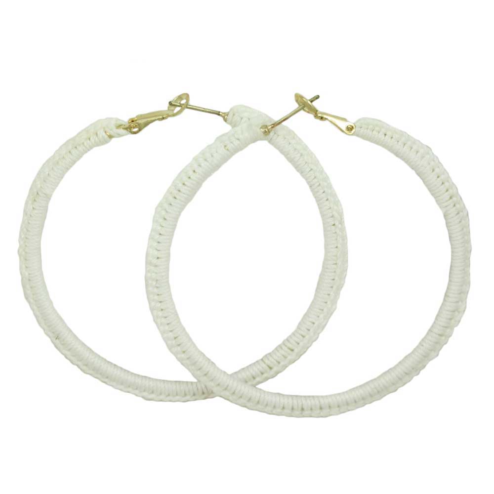 Large White Crochet Hoop Pierced Earring - STXE20 - Lilylin Designs