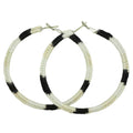 Large Black, White, Tan Crochet Hoop Pierced Earring - STXE18 - Lilylin Designs
