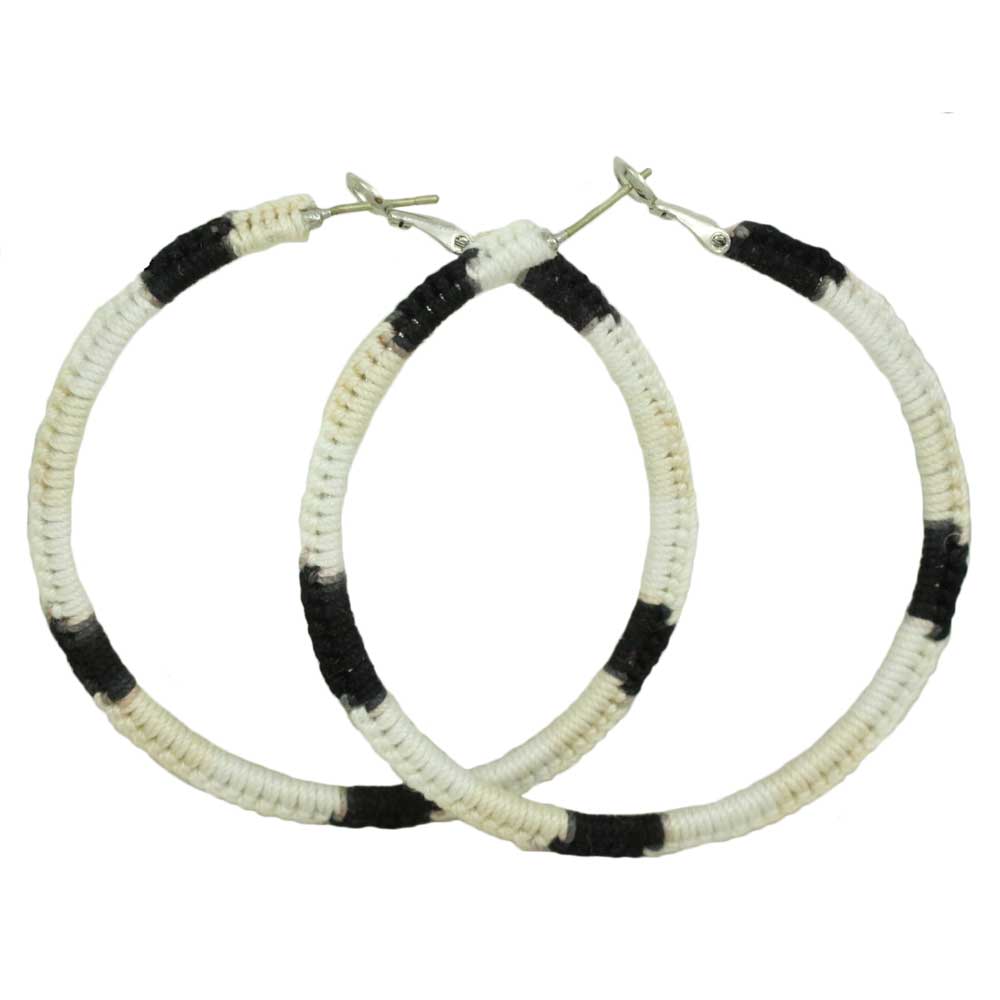 Lilylin Designs Large White Black and Tan Crochet Hoop Earring