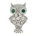 Large Crystal Owl Brooch Pin with Green Crystal Eyes - Lilylin Designs
