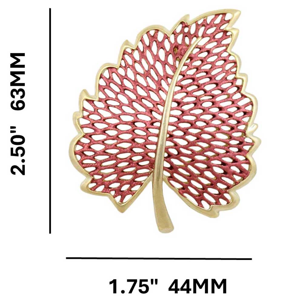 Large Burnt Orange Autumn Leaf Brooch Pin with measurements - Lilylin Designs