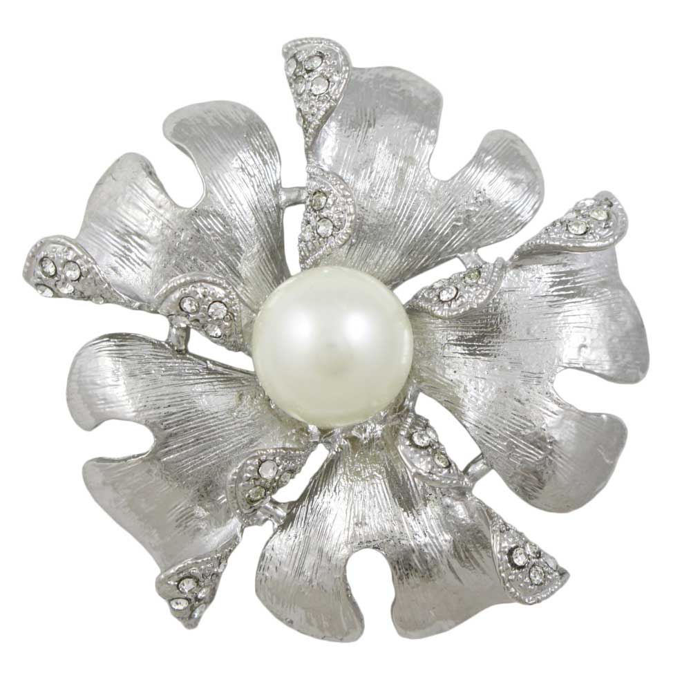 Large Textured Flower with White Pearl Center Pin - Lilylin Designs