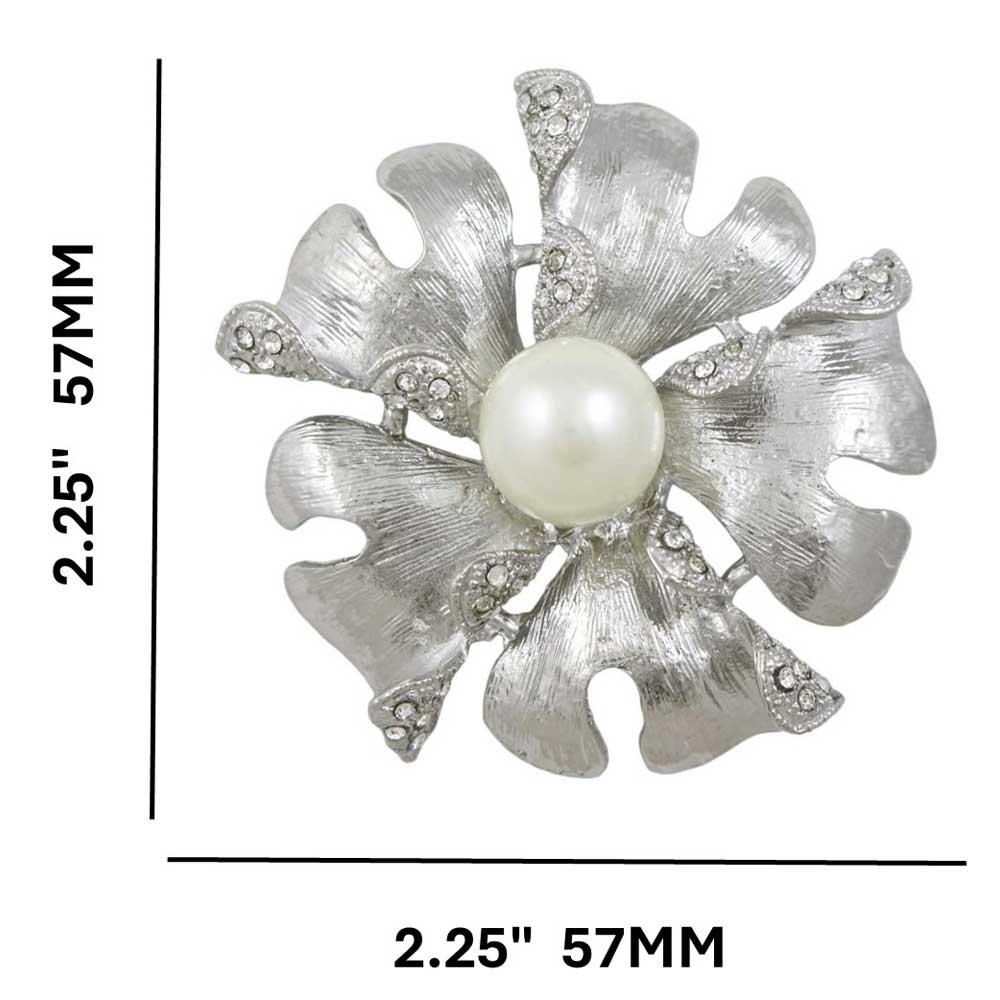 Large Textured Flower with White Pearl Center Pin with measurements - Lilylin Designs