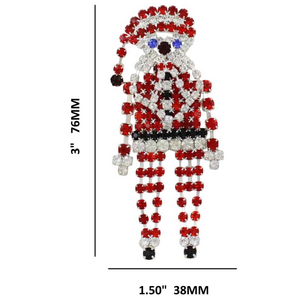 Large Sparkling Red Crystals Santa Brooch Pin with measurements - Lilylin Designs
