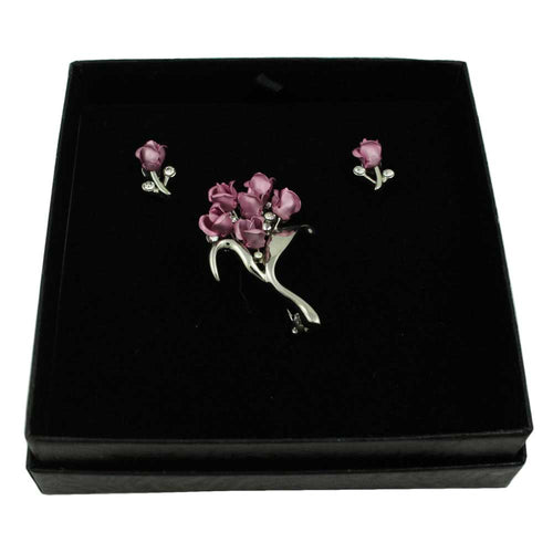 Bouquet of Lavender Roses Pin and Rose Earring Set in Gift Box | Lilylin Designs