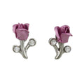 Lavender Rose Bud with Crystal Pierced Earring - PRL105SEP - Lilylin Designs