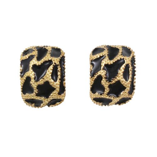 Black and Gold Enamel Leopard Print Pierced Earring - Lilylin Designs