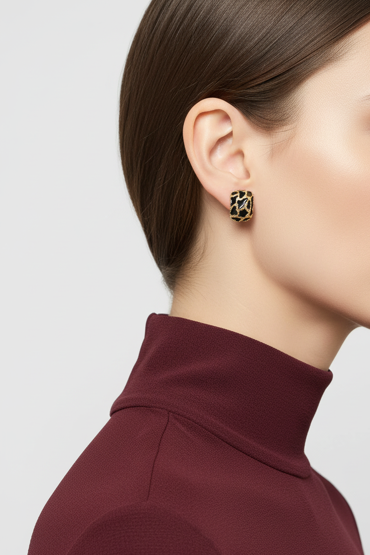 Model wearing leopard print earring - Lilylin Designs