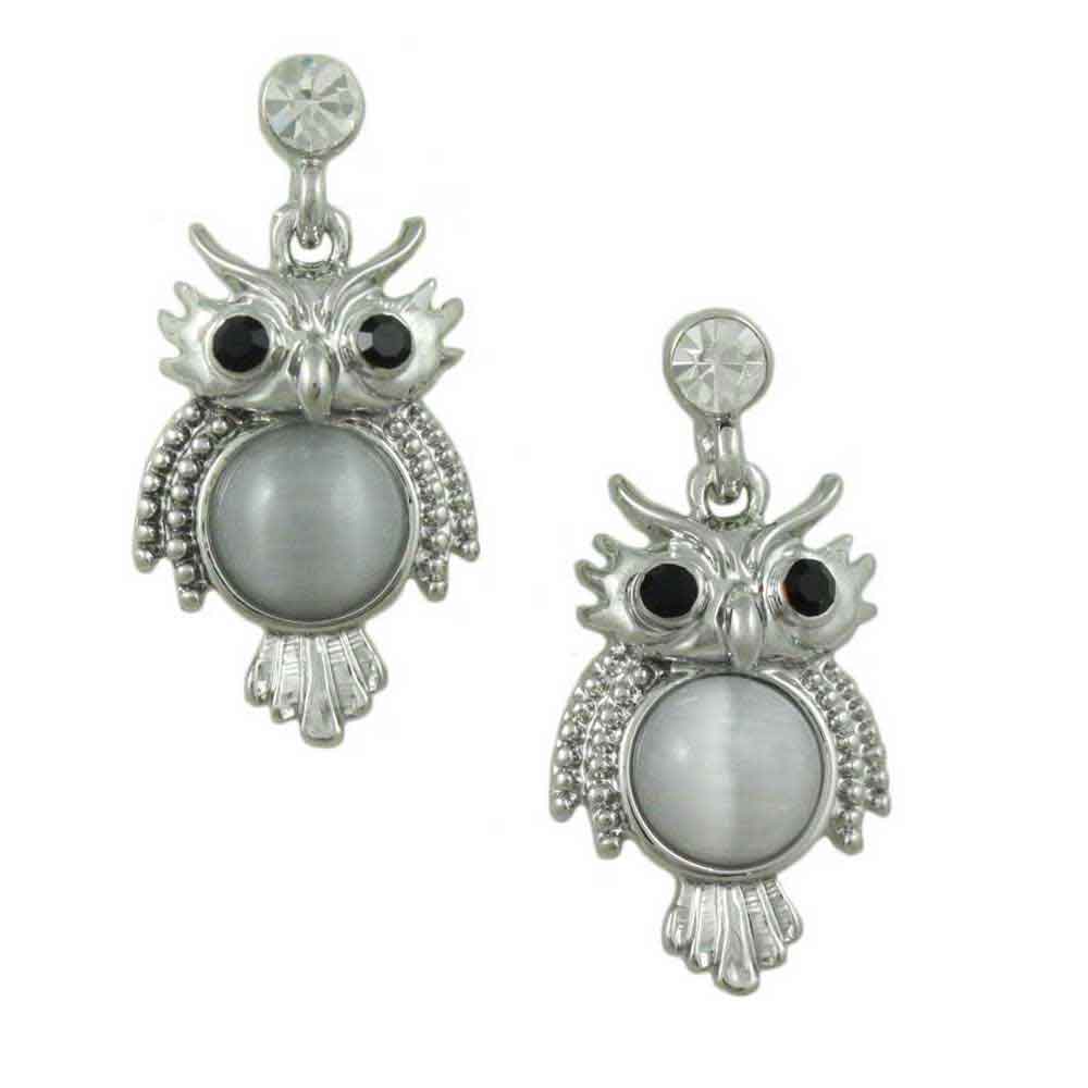 Lilylin Designs Light Gray Owl Dangling Pierced Earring