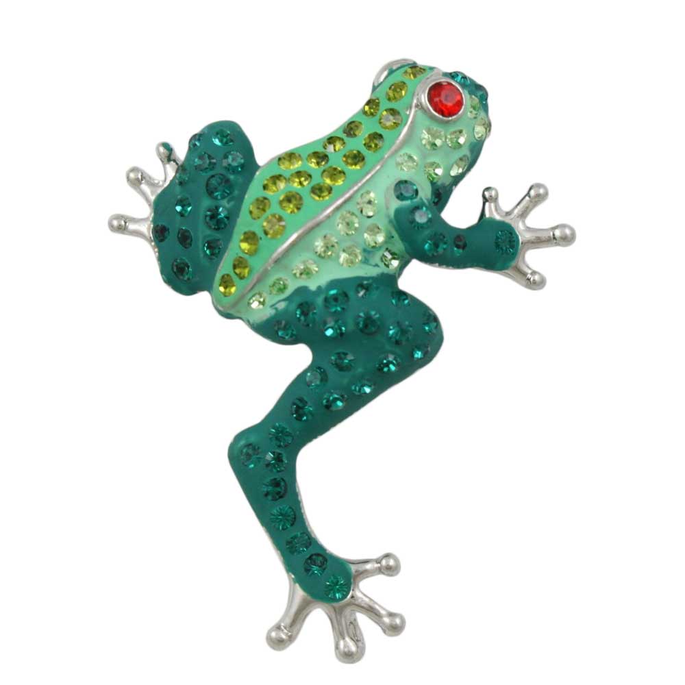 Dark and Light Green Enamel and Crystal Frog Brooch Pin - Lilylin Designs