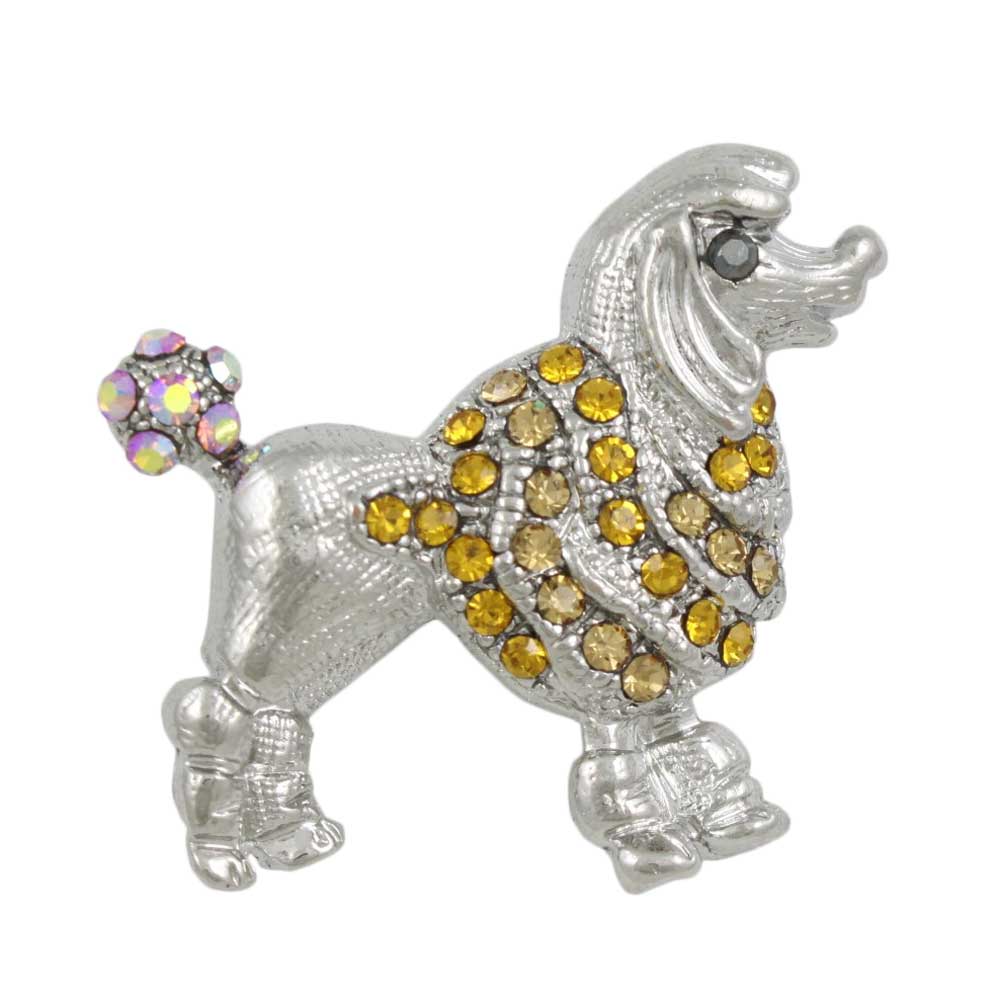 Silver with Light Brown Crystals Poodle Brooch Pin - Lilylin Designs